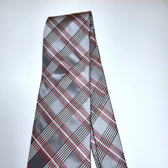 Stefano Conti Necktie Men's 100% Silk Tie 100% Italian Silk Tie Grey Red White - Picture 3 of 5